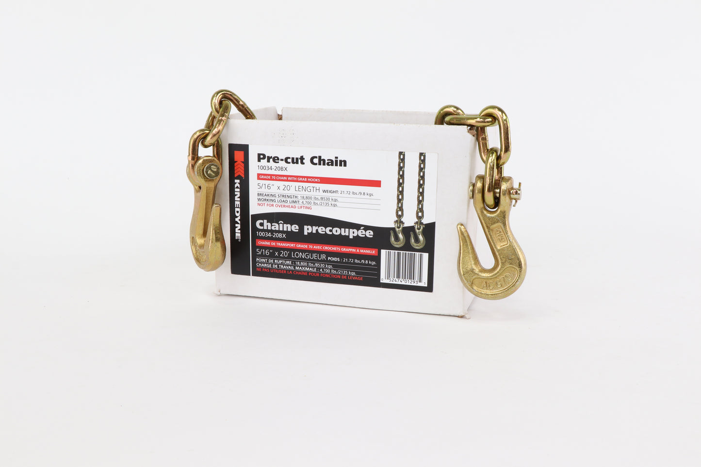 5/16" by 20' Grade 70 Grab Hook Chain Assembly - 2 Per Box 4700 WLL