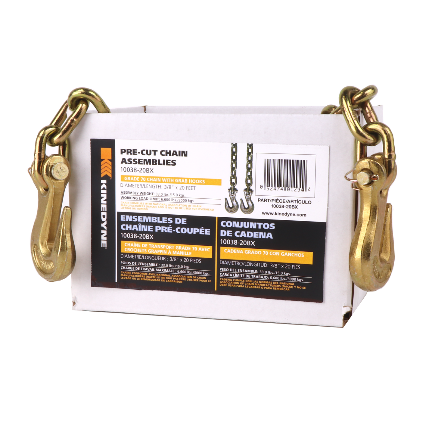3/8" by 20' Grade 70 Grab Hook Chain Assembly - 1 Per Box 6,600 WLL