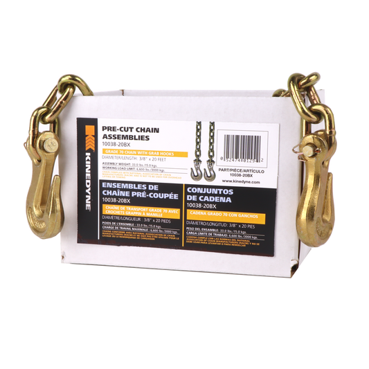 3/8" by 20' Grade 70 Grab Hook Chain Assembly - 1 Per Box 6,600 WLL